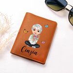 Custodia passaporto in pelle PU portatile personalizzato con nome e fiore di nascita cartone animato personaggio regalo di compleanno per donne