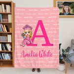 Personalised Cartoon Graduation Girl Word Cloud Soft Throw Blanket with Initial and Name Home Decor Graduation Gift for Schoolmates Girls