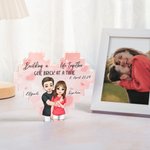 Personalisiertes Doppelseitiges Cartoon Figur Herz Baustein Puzzle mit Datum und Namen Liebe Umarmung Valentinstag Jahrestag Geschenk für Paare