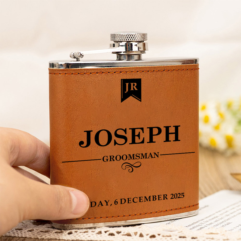 Bouteille en cuir PU personnalisée avec nom Mariage Cadeau de fête des pères pour homme