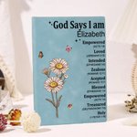 Personalisierte Gott sagt, ich bin Name Bedeutung auf Bibel Vers A5 Lederabdeckung Notebook Taufe Thanksgiving Geschenk für Familie Christen