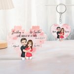 Personalized Double-sided Cartoon Hugging Couple Heart Building Block Puzzle with Date and Name Valentine's Day Anniversary Gift for Couple