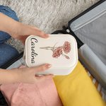 Portagioie in pelle PU portatile da viaggio personalizzato con nome e fiore di nascita specchio LED regalo di San Valentino per donne