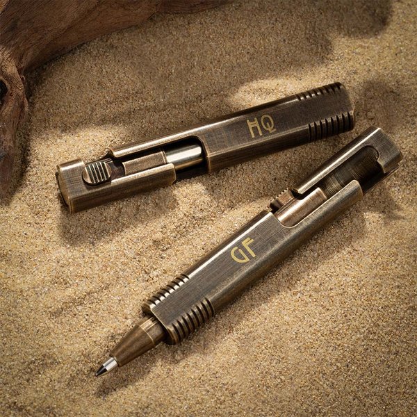 Personlig bærbar Metro Brass Mini Vintage Bolt Action EDC-penn med inngraverte initialer Skriveverktøy Campinggave til friluftsentusiasten Golfspilleren