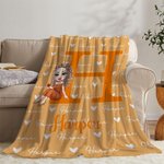 Personalised Cartoon Graduate Character Soft Throw Blanket with Names and Initial Graduation Birthday Gift for Women Girls