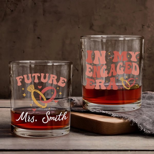 Personalizado en Mi Era Comprometida Futura Señora Anillo Corazón 10oz Whisky Vidrio con Nombre Compromiso Fiesta Nupcial Ducha Regalo para Mujeres