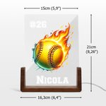 Luce notturna LED con base in legno personalizzato con nome e numero design palla infuocata regalo di compleanno per gli amanti dello sport