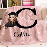 Personalised Cartoon Graduate Character Soft Throw Blanket with Names and Initial Graduation Birthday Gift for Women Girls