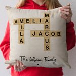 Personalised Rustic Scrabble 2-25 Names Crossword Puzzle Art Throw Pillow Cover with Title Home Decor Birthday Holiday Party Gift for Family Friends