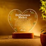 Personalisierte Difference Maker Affirmation Floral Herz LED-Nachtlicht mit hölzernen Basis Geburtstag Ruhestand Danke Geschenk für Führungskräfte Coworkers