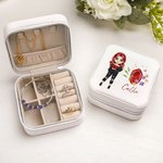 Personalizado de moda de dibujos animados Chica Joyero de cuero con piedra de nacimiento floral y el nombre de viaje Essentials regalo de cumpleaños para las mujeres niñas