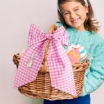 Personalised Embroidered Cute Bunny Cross 100% Cotton Gingham Easter Basket Sash with Name Door Basket Decor Easter Baptism Gift for Kids