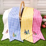 Personalised Cute Bunny Cotton Gingham Easter Basket Sash with Embroidered Initial Door Basket Decor Easter Baptism Gift for Baby