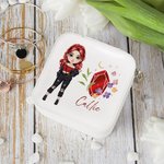 Personalizado de moda de dibujos animados Chica Joyero de cuero con piedra de nacimiento floral y el nombre de viaje Essentials regalo de cumpleaños para las mujeres niñas