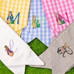 Personalised Cute Bunny Cotton Gingham Easter Basket Sash with Embroidered Initial Door Basket Decor Easter Baptism Gift for Baby