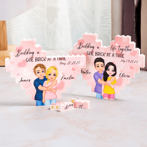 Personalised Double-sided Cartoon Hugging Couple Heart Building Block Puzzle with Date and Name Valentine's Day Anniversary Gift for Couple