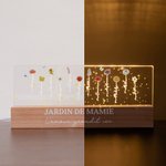 Veilleuse LED en Acrylique Personnalisée avec Texte Fleur de Naissance Nom Base en Bois Cadeau Anniversaire Fête des Mères pour Maman Grand-Mère