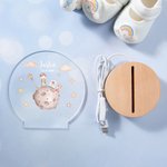 Personalisiertes Prinz Fuchs Rose Acryl LED-Nachtlicht mit Namen Datum Holzsockel Kinderzimmer Deko Geburtstag Geschenk für Jungen und Mädchen