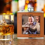 Personalisierte Edelstahl 6oz Leder Foto Whiskey Kolben mit Text Hochzeit Gefälligkeiten Geburtstagsgeschenk für Groomsmen Liquor Liebhaber