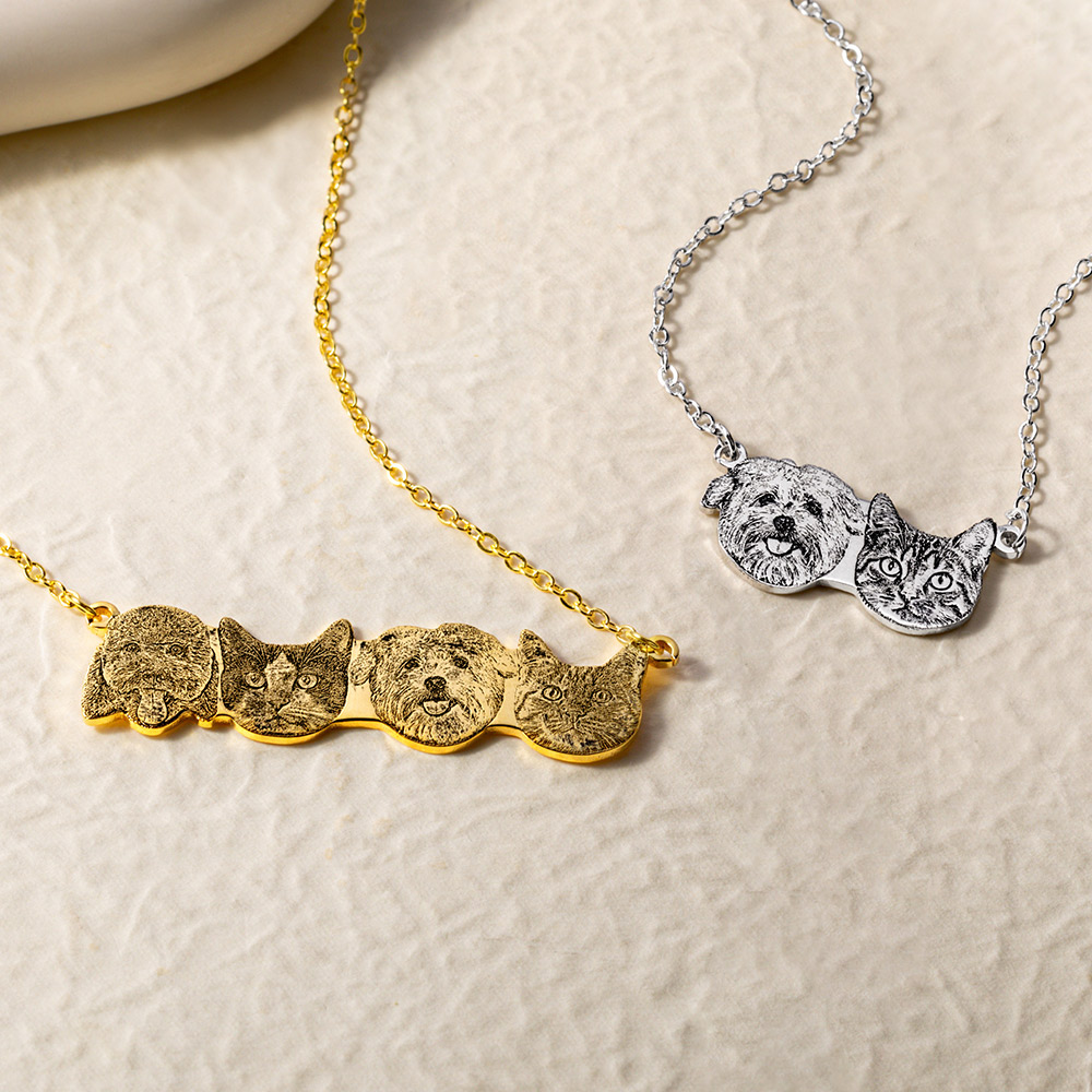 Collier personnalisé gravé 1-6 portraits d'animaux de compagnie avec noms Chien chat maman bijoux anniversaire cadeau commémoratif pour les femmes Pet Lovers