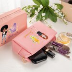 Personalized Cartoon Fashion Girl Birthstone Leather Makeup Pouch Bag with Name Portable Travel Essentials Birthday Bridesmaid Gift for Women