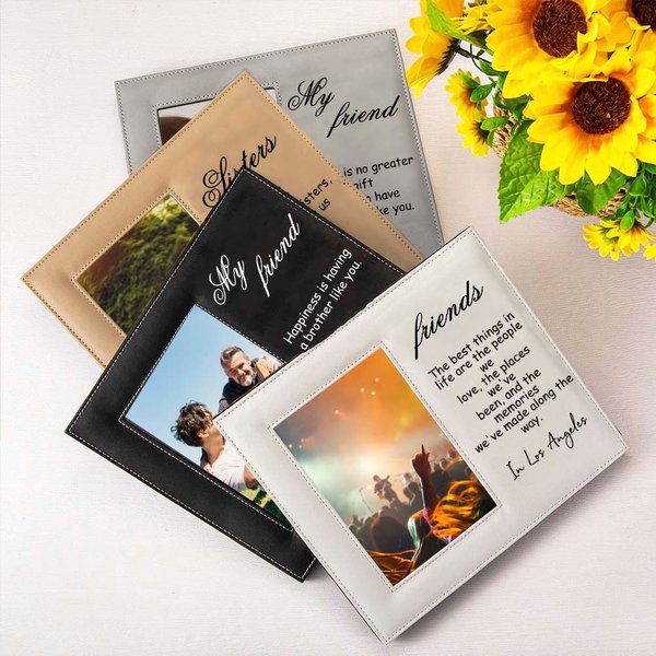 Personalized Sisters Friends Leather Photo Frame with Title and Text Birthday Anniversary Friendship Cherished Gift for Friends