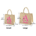 Personalized Face Photo Cartoon Bunny Costume Jute Tote Bag with Initial and Name Easter Egg Hunt Supplies Birthday Party Favors Gift for Kids