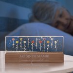 Veilleuse LED en Acrylique Personnalisée avec Texte Fleur de Naissance Nom Base en Bois Cadeau Anniversaire Fête des Mères pour Maman Grand-Mère