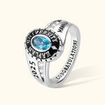 Personalised Engraved Birthstone Graduation Ring with Text Graduation Gift for Class of 2025 Graduates