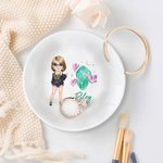 Personalizada de dibujos animados de moda Chica Piedra de nacimiento de cerámica Baratija Joyería Plato con Nombre Cumpleaños Boda Compromiso Regalo para Niñas Mujeres