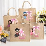 Personalizado de dibujos animados de Graduación de Niñas de color rosa arco inicial reutilizables Bolsa de yute con nombre de Graduación de cumpleaños de regalo para las niñas Amigos