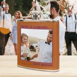 Personalisierte Edelstahl 6oz Leder Foto Whiskey Kolben mit Text Hochzeit Gefälligkeiten Geburtstagsgeschenk für Groomsmen Liquor Liebhaber