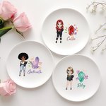 Personalizada de dibujos animados de moda Chica Piedra de nacimiento de cerámica Baratija Joyería Plato con Nombre Cumpleaños Boda Compromiso Regalo para Niñas Mujeres
