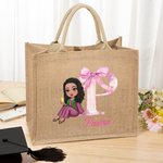Personalizado de dibujos animados de Graduación de Niñas de color rosa arco inicial reutilizables Bolsa de yute con nombre de Graduación de cumpleaños de regalo para las niñas Amigos