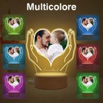 Plaque Acrylique Personnalisée avec Photo Texte Décoration Lumineuse LED Style Cœur dans les Mains Cadeau Fête des Pères Mères pour Famille