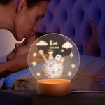 Personalisiertes Prinz Fuchs Rose Acryl LED-Nachtlicht mit Namen Datum Holzsockel Kinderzimmer Deko Geburtstag Geschenk für Jungen und Mädchen