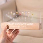 Veilleuse LED en Acrylique Personnalisée avec Texte Fleur de Naissance Nom Base en Bois Cadeau Anniversaire Fête des Mères pour Maman Grand-Mère