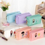 Personalized Cartoon Fashion Girl Birthstone Leather Makeup Pouch Bag with Name Portable Travel Essentials Birthday Bridesmaid Gift for Women