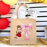 Personalizado de dibujos animados de Graduación de Niñas de color rosa arco inicial reutilizables Bolsa de yute con nombre de Graduación de cumpleaños de regalo para las niñas Amigos