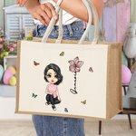 Personalizzato personaggio dei cartoni animati nascita fiore farfalla borsa in iuta con nome accessorio da viaggio regalo di compleanno per gli amici della famiglia