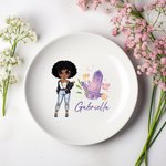 Personalizada de dibujos animados de moda Chica Piedra de nacimiento de cerámica Baratija Joyería Plato con Nombre Cumpleaños Boda Compromiso Regalo para Niñas Mujeres