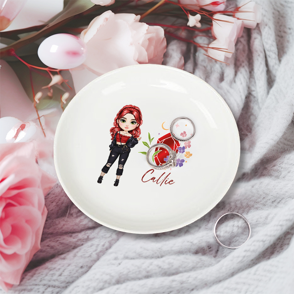 Plat à bijoux personnalisé en céramique avec nom pour fille, pierre de naissance, anniversaire, mariage, fiançailles Cadeau pour fille femme