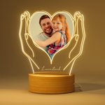 Plaque Acrylique Personnalisée avec Photo Texte Décoration Lumineuse LED Style Cœur dans les Mains Cadeau Fête des Pères Mères pour Famille