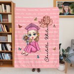Personalizada de dibujos animados graduado nacimiento flor suave manta con nombres repetidos multicolor decoración del hogar cumpleaños regalo de graduación para las mujeres