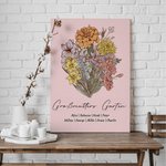 Personalisierte Geburtsblumen Strauß Familie Leinwandgemälde mit Namen und Text Muttertag Geburtstag Geschenk für Mama Oma