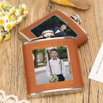 Personalisierte Edelstahl 6oz Leder Foto Whiskey Kolben mit Text Hochzeit Gefälligkeiten Geburtstagsgeschenk für Groomsmen Liquor Liebhaber