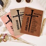 Personalized Nail Cross of God Bible Verse A5 Leather Cover Notebook with Name Church Study Birthday Religious Gift for Family Friends Christian