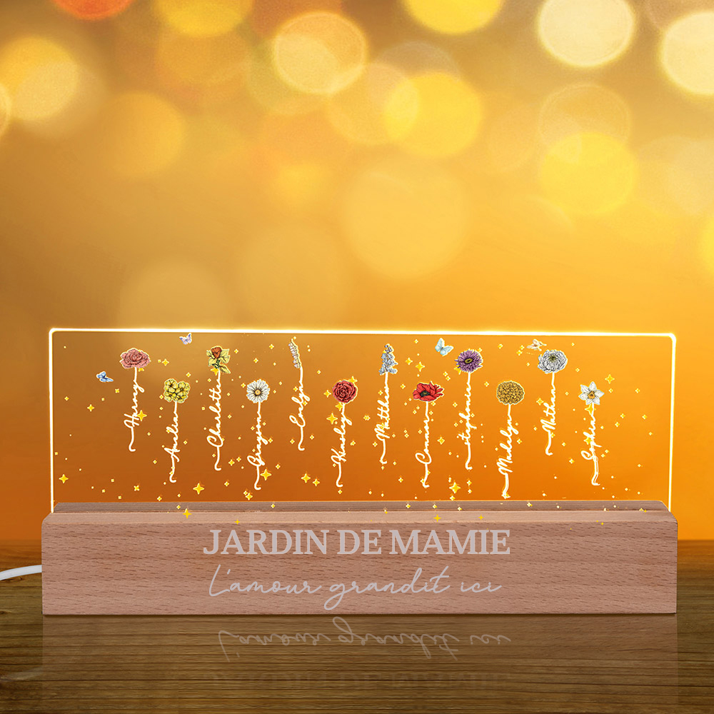 Veilleuse LED personnalisée fleurs de naissance grand-mère