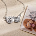 Personalized Engraved 1-6 Pet Portraits Necklace with Names Dainty Dog Cat Mom Jewelry Birthday Memorial Gift for Women Pet Lovers