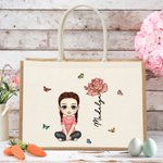 Personalizzato personaggio dei cartoni animati nascita fiore farfalla borsa in iuta con nome accessorio da viaggio regalo di compleanno per gli amici della famiglia